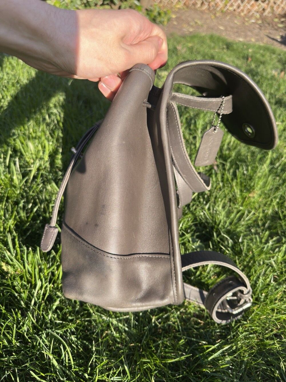 Vintage Coach Daypack 9960 Grey Leather Bag Nickel Hardware 90s Costa Rica - Picture 6 of 15